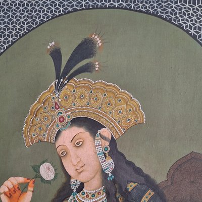 Mughal Queen Mumtaz Mahal, Oil on Panel, 19th Century, Framed-FRB-1789668