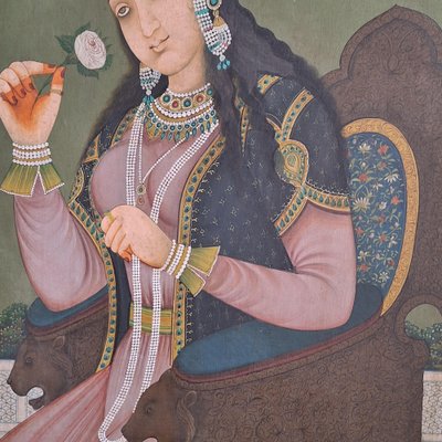 Mughal Queen Mumtaz Mahal, Oil on Panel, 19th Century, Framed-FRB-1789668