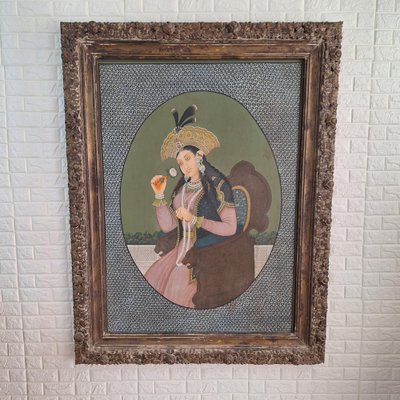 Mughal Queen Mumtaz Mahal, Oil on Panel, 19th Century, Framed-FRB-1789668