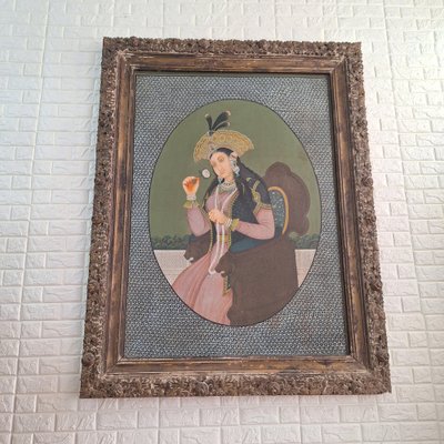 Mughal Queen Mumtaz Mahal, Oil on Panel, 19th Century, Framed-FRB-1789668