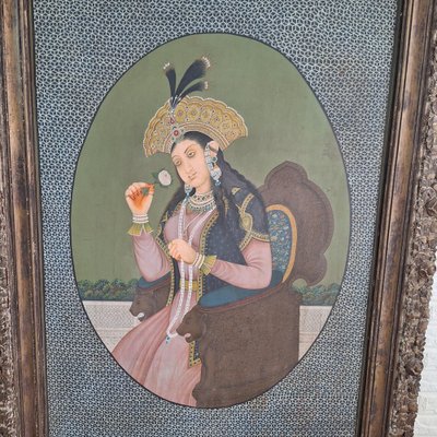 Mughal Queen Mumtaz Mahal, Oil on Panel, 19th Century, Framed-FRB-1789668