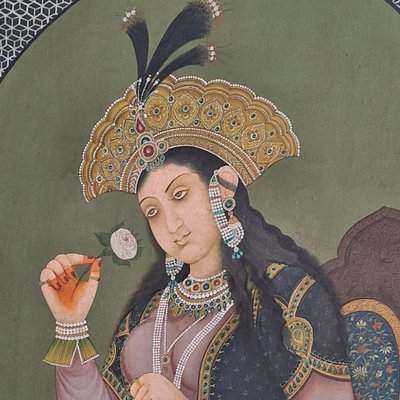 Mughal Queen Mumtaz Mahal, Oil on Panel, 19th Century, Framed-FRB-1789668