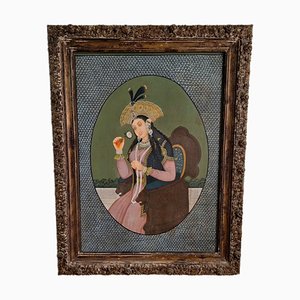 Mughal Queen Mumtaz Mahal, Oil on Panel, 19th Century, Framed-FRB-1789668