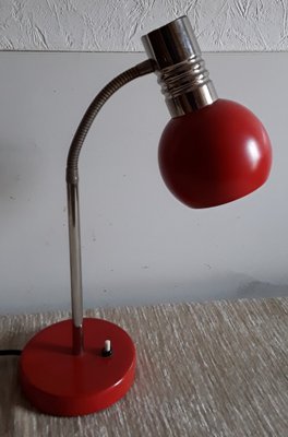 Multi-Adjustable Desk Lamp with Orange Painted Metal Base and Shade, Chromed Metal Frame, Spiral Arm & Black Plastic Cover, 1970s-HOI-1223427