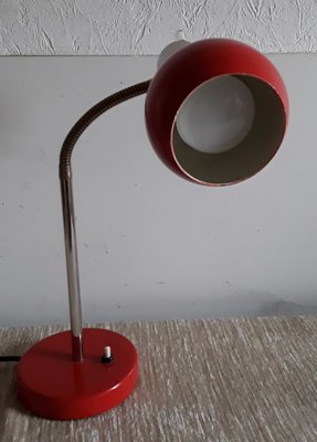 Multi-Adjustable Desk Lamp with Orange Painted Metal Base and Shade, Chromed Metal Frame, Spiral Arm & Black Plastic Cover, 1970s-HOI-1223427