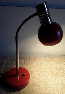 Multi-Adjustable Desk Lamp with Orange Painted Metal Base and Shade, Chromed Metal Frame, Spiral Arm & Black Plastic Cover, 1970s-HOI-1223427