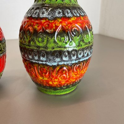 Multi-Color Fat Lava Op Art Pottery Vase attributed to Bay Ceramics, Germany, 1970s, Set of 2-QZ-1374635