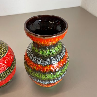 Multi-Color Fat Lava Op Art Pottery Vase attributed to Bay Ceramics, Germany, 1970s, Set of 2-QZ-1374635