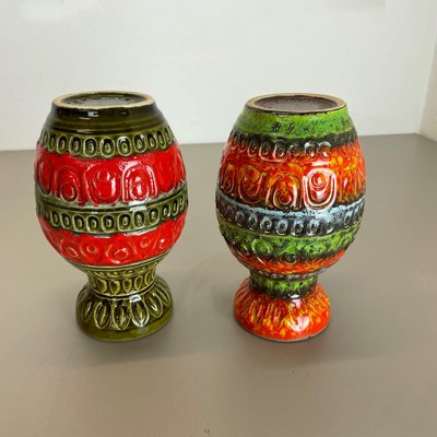 Multi-Color Fat Lava Op Art Pottery Vase attributed to Bay Ceramics, Germany, 1970s, Set of 2-QZ-1374635