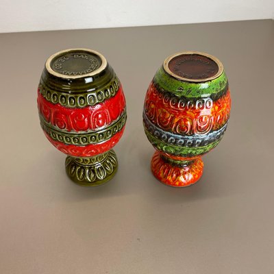 Multi-Color Fat Lava Op Art Pottery Vase attributed to Bay Ceramics, Germany, 1970s, Set of 2-QZ-1374635