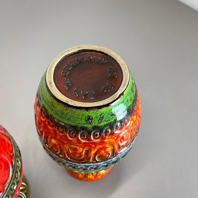 Multi-Color Fat Lava Op Art Pottery Vase attributed to Bay Ceramics, Germany, 1970s, Set of 2-QZ-1374635