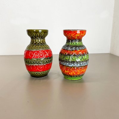 Multi-Color Fat Lava Op Art Pottery Vase attributed to Bay Ceramics, Germany, 1970s, Set of 2-QZ-1374635