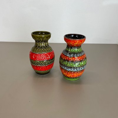 Multi-Color Fat Lava Op Art Pottery Vase attributed to Bay Ceramics, Germany, 1970s, Set of 2-QZ-1374635