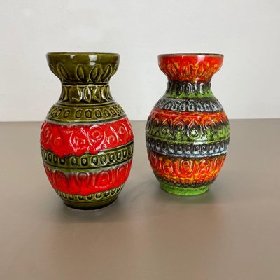 Multi-Color Fat Lava Op Art Pottery Vase attributed to Bay Ceramics, Germany, 1970s, Set of 2-QZ-1374635