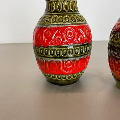 Multi-Color Fat Lava Op Art Pottery Vase attributed to Bay Ceramics, Germany, 1970s, Set of 2-QZ-1374635