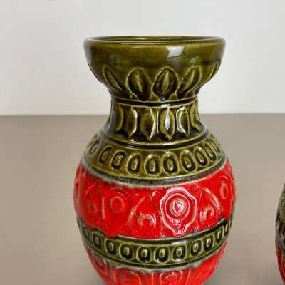 Multi-Color Fat Lava Op Art Pottery Vase attributed to Bay Ceramics, Germany, 1970s, Set of 2-QZ-1374635