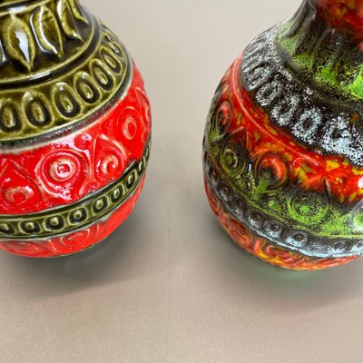 Multi-Color Fat Lava Op Art Pottery Vase attributed to Bay Ceramics, Germany, 1970s, Set of 2-QZ-1374635