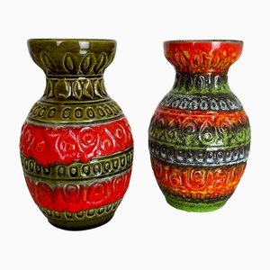 Multi-Color Fat Lava Op Art Pottery Vase attributed to Bay Ceramics, Germany, 1970s, Set of 2-QZ-1374635