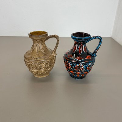 Multi-Color Fat Lava Op Art Pottery Vase by Bay Ceramics Germany, 1960s, Set of 2