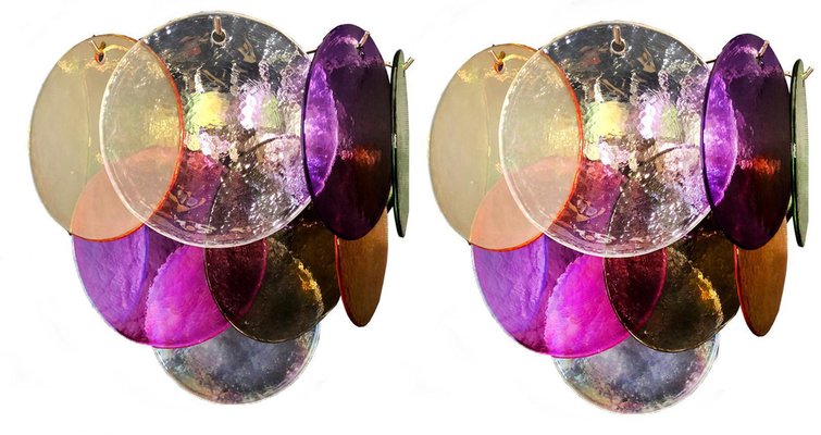 Multi-Color Murano Disc Sconces, 1970s, Set of 4-OVO-1235354