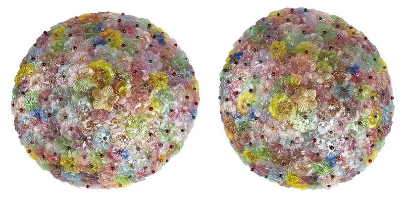 Multi-Color Murano Glass Flowers Basket Ceiling Light, Set of 2-MBH-1031759