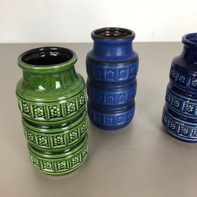 Multi-Color Pottery Fat Lava Vases by Scheurich, Germany, 1970s, Set of 3-QZ-1101357