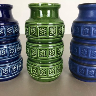 Multi-Color Pottery Fat Lava Vases by Scheurich, Germany, 1970s, Set of 3-QZ-1101357