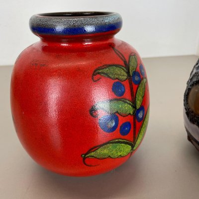 Multi-Color Pottery Fat Lava Vases from Scheurich, Germany, 1970s, Set of 2-QZ-1298043