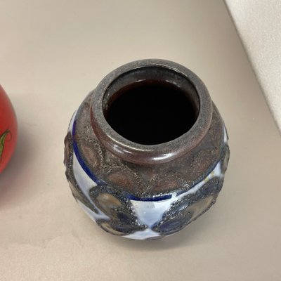 Multi-Color Pottery Fat Lava Vases from Scheurich, Germany, 1970s, Set of 2-QZ-1298043