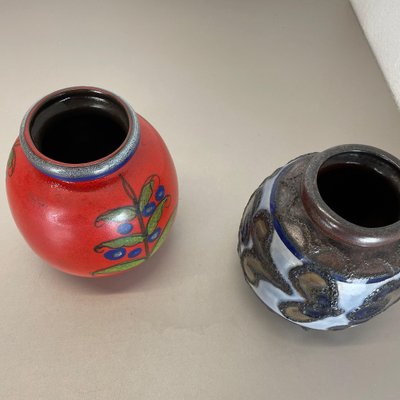 Multi-Color Pottery Fat Lava Vases from Scheurich, Germany, 1970s, Set of 2-QZ-1298043