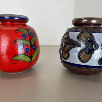 Multi-Color Pottery Fat Lava Vases from Scheurich, Germany, 1970s, Set of 2-QZ-1298043