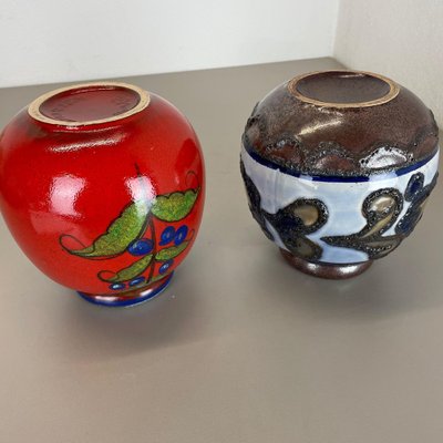 Multi-Color Pottery Fat Lava Vases from Scheurich, Germany, 1970s, Set of 2-QZ-1298043