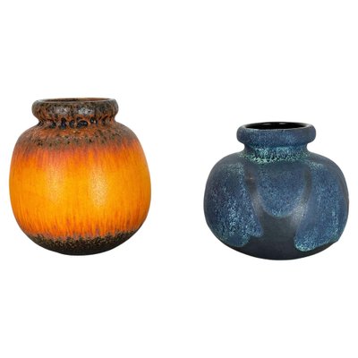 Multi-Color Pottery Fat Lava Vases from Scheurich, Germany, 1970s, Set of 2-QZ-1298046