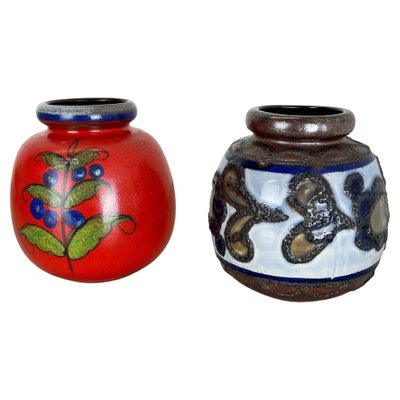 Multi-Color Pottery Fat Lava Vases from Scheurich, Germany, 1970s, Set of 2-QZ-1298043