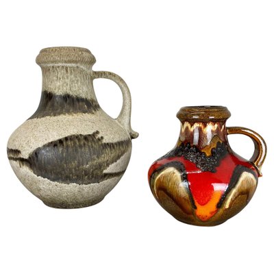 Multi-Color Pottery Fat Lava Vases from Scheurich, Germany, 1970s, Set of 2-QZ-1298048