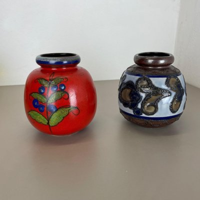 Multi-Color Pottery Fat Lava Vases from Scheurich, Germany, 1970s, Set of 2-QZ-1298043