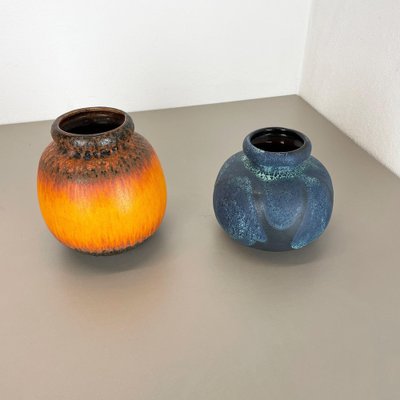 Multi-Color Pottery Fat Lava Vases from Scheurich, Germany, 1970s, Set of 2-QZ-1298046