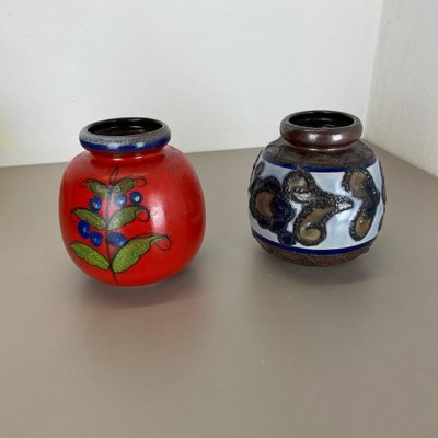 Multi-Color Pottery Fat Lava Vases from Scheurich, Germany, 1970s, Set of 2-QZ-1298043