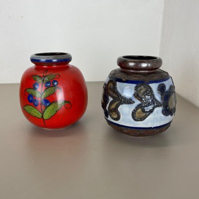 Multi-Color Pottery Fat Lava Vases from Scheurich, Germany, 1970s, Set of 2-QZ-1298043