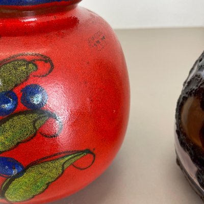 Multi-Color Pottery Fat Lava Vases from Scheurich, Germany, 1970s, Set of 2-QZ-1298043