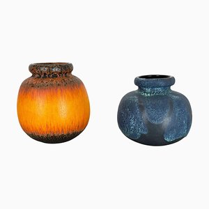 Multi-Color Pottery Fat Lava Vases from Scheurich, Germany, 1970s, Set of 2-QZ-1298046