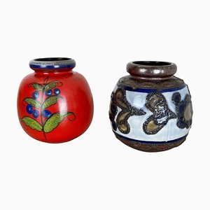 Multi-Color Pottery Fat Lava Vases from Scheurich, Germany, 1970s, Set of 2-QZ-1298043