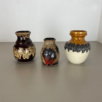 Multi-Colored Op Art Fat Lava Ceramic Vases from Bay Keramik, Germany, Set of 3