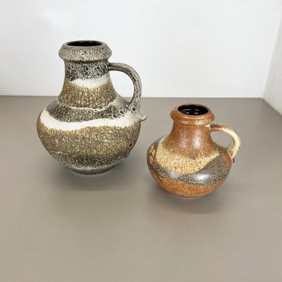 Multi-Colored Pottery Fat Lava Vases from Scheurich, Germany, 1970s, Set of 2-QZ-1260425