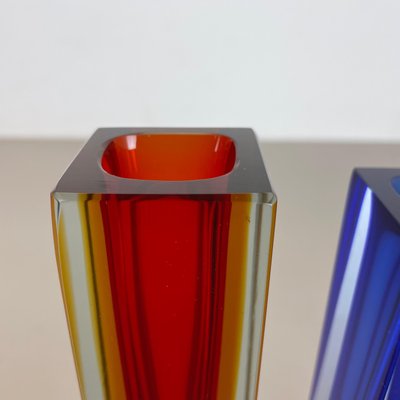 Multicolor Faceted Murano Glass Sommerso Cube Vases, Italy, 1970s, Set of 3-QZ-1428331