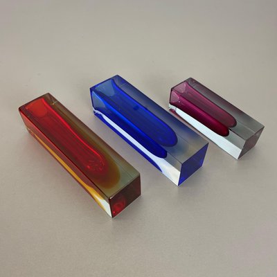 Multicolor Faceted Murano Glass Sommerso Cube Vases, Italy, 1970s, Set of 3-QZ-1428331