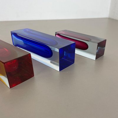 Multicolor Faceted Murano Glass Sommerso Cube Vases, Italy, 1970s, Set of 3-QZ-1428331