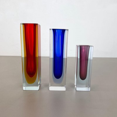 Multicolor Faceted Murano Glass Sommerso Cube Vases, Italy, 1970s, Set of 3-QZ-1428331