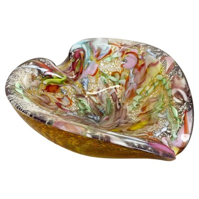 Multicolor Murano Glass Bowl Gold Flakes Shell Ashtray by Dino Martens, Italy, 1960s-QZ-1425952