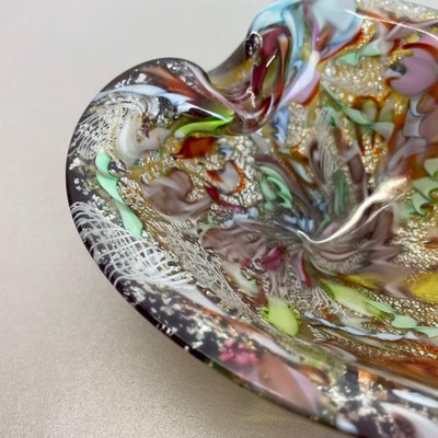 Multicolor Murano Glass Bowl Gold Flakes Shell Ashtray by Dino Martens, Italy, 1960s-QZ-1425952